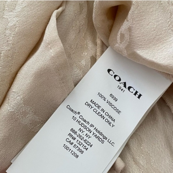Coach 1941 Cream Satin Neutral Chain Jacquard Cowl Neck Long Sleeve Blouse Shirt - Picture 6 of 7
